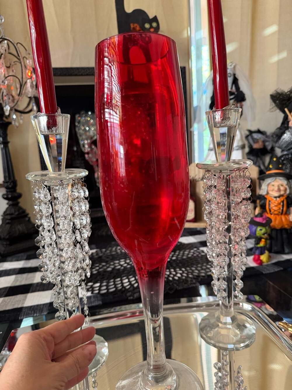 Large Ruby Red Glass vase/candleholder